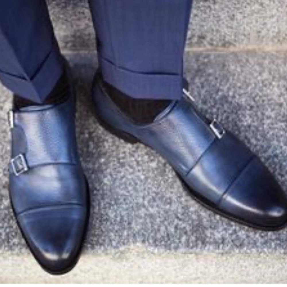 BROLETTO Leather Dino Double Monk Strap Shoe Black Made In Italy Size 9.5